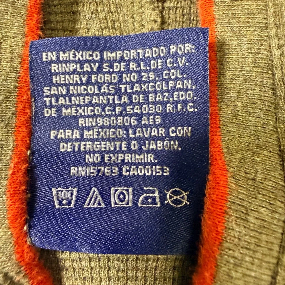 Polo Ralph Lauren Mens XL Olive Green Waffle Knit Thermal Hoodie Orange Trim
